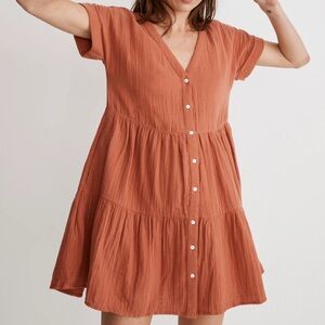 Madewell Lightspun Cuff-Sleeve Button
Tiered Mini Dress Salvaged Barn Womens M